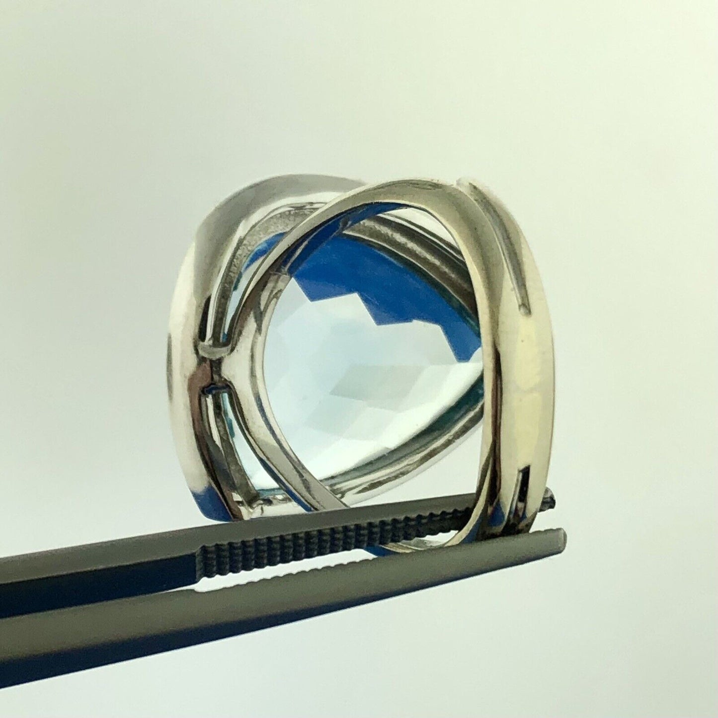 Modernist 14K White Gold Trilliant Blue Topaz Diamond Accented Statement Ring