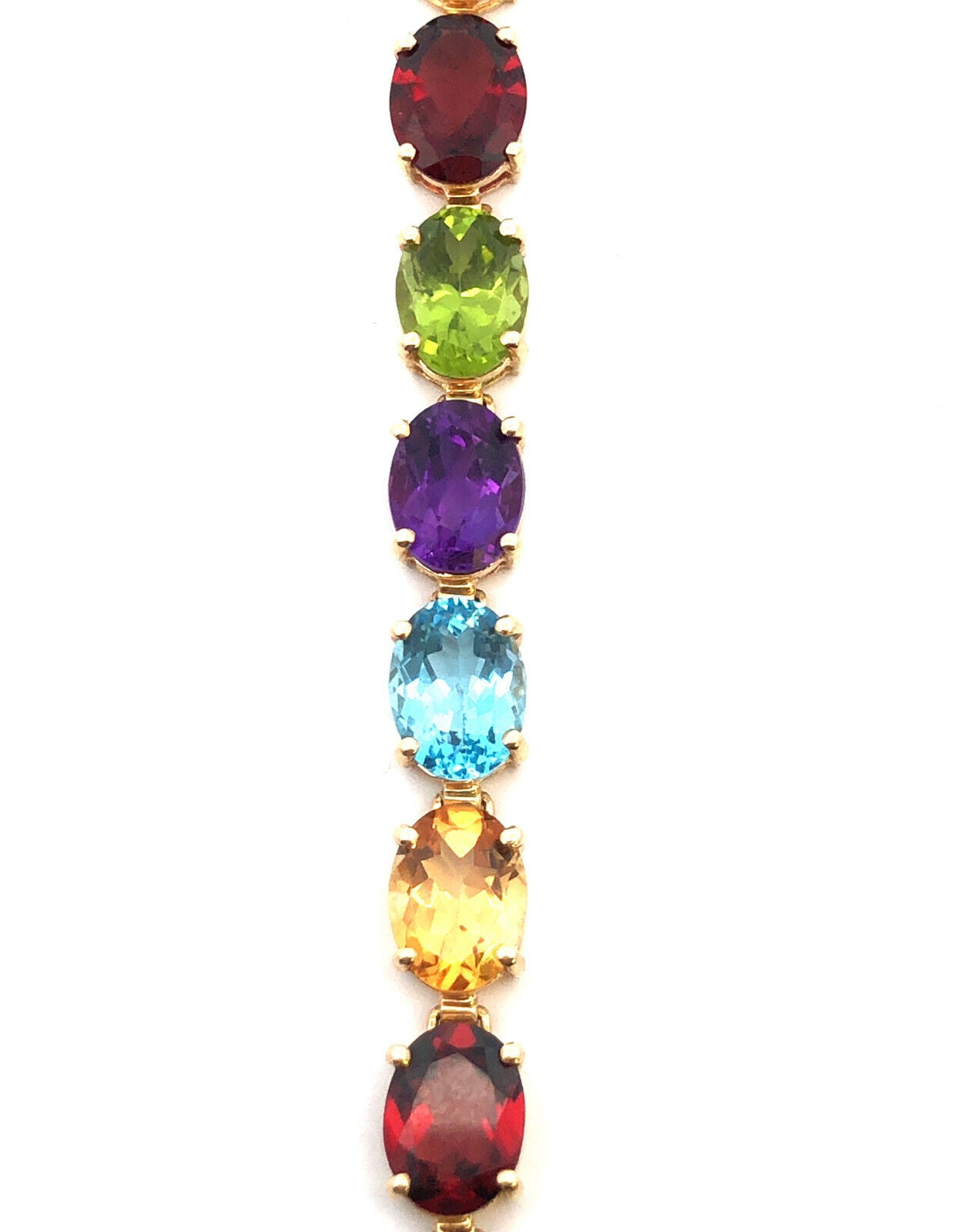 Designer 14K Yellow Gold Oval Mixed Gemstone Statement Mother's Tennis Bracelet