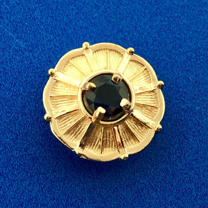 Vintage 14k Yellow Gold Blue Spinel Solitaire Slide Charm for Bracelet