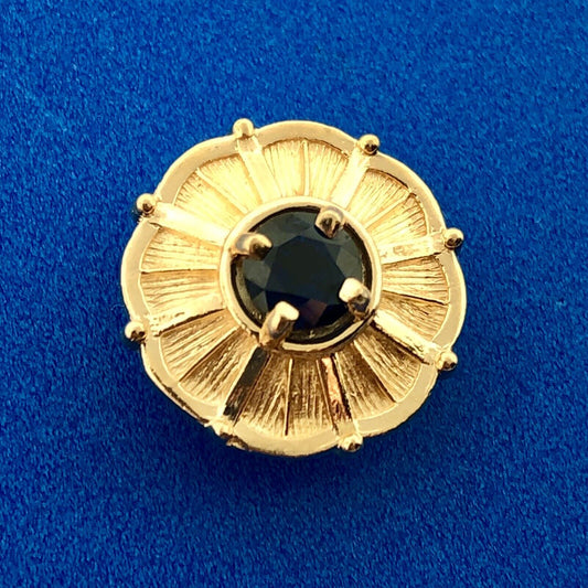 Vintage 14k Yellow Gold Blue Spinel Solitaire Slide Charm for Bracelet