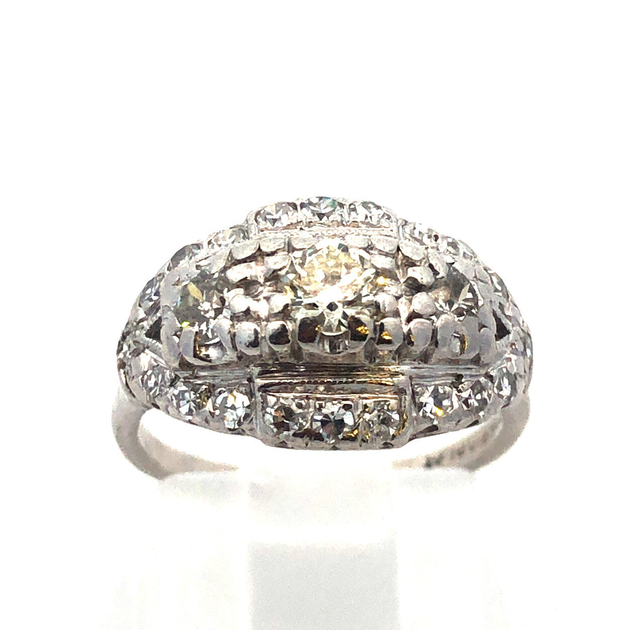 1920s Art Deco Platinum Diamond Trio Waterfall Engagement Bridal Cocktail Ring