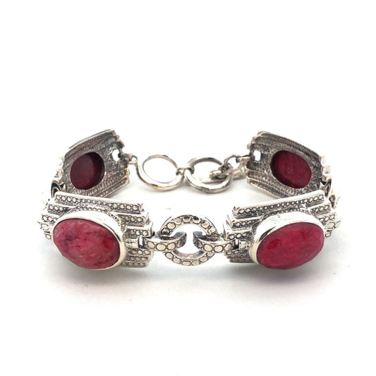 Designer Nicky Butler 925 Sterling Silver Ruby Corundum Statement Panel Bracelet