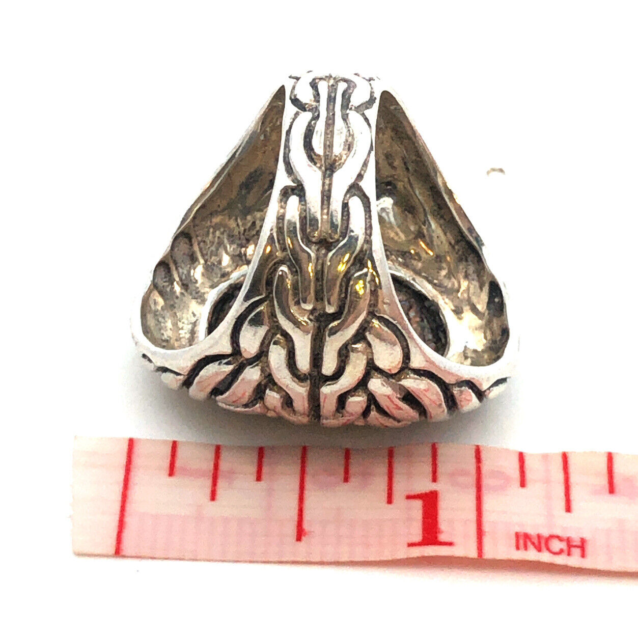 Designer CFJ 925 Sterling Silver Oval Abalone Textured Modernist Dome Ring