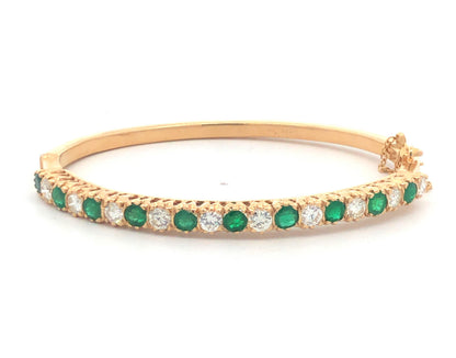 Stunning 14K Yellow Gold Diamond Emerald May Hinged Bangle Bracelet