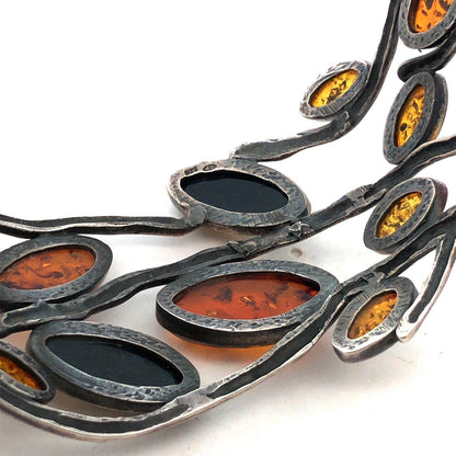 Vintage 925 Sterling Silver Green Orange Yellow Amber Vines Hinged Cuff Bracelet
