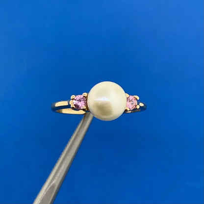 14K Yellow Gold Pearl Amethyst Accented June Birthstone Anniversary Ring