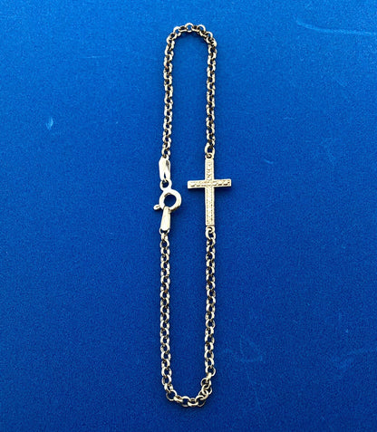 Jacmel Mauritius JCM 925 Sterling Silver Cross Single Station Link Bracelet