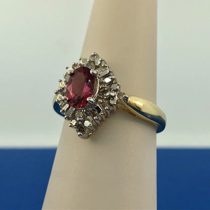 Stunning 14K Yellow White Gold Diamond Pink Tourmaline Engagement Occasion Ring
