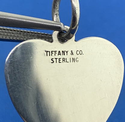 Tiffany & Co 925 Sterling Silver Engravable Heart Dog Tag Charm Pendant