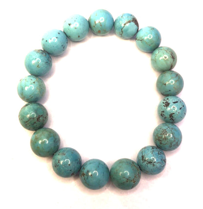 Chunky Blue Turquoise Round Beaded Elastic Bracelet
