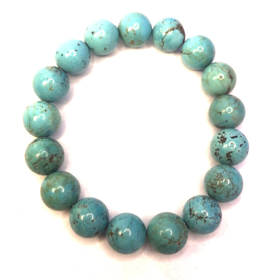 Chunky Blue Turquoise Round Beaded Elastic Bracelet