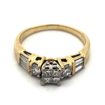 Vintage 14K Yellow Gold Princess Diamond Quad Top Accent Engagement Ring