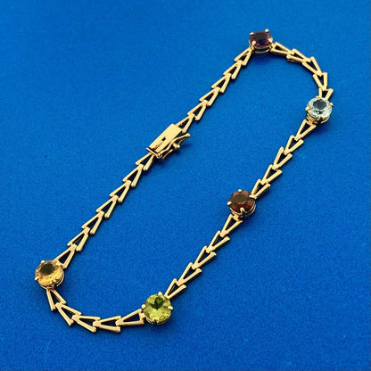 Gorgeous 14k Yellow Gold Multi-Gemstone Mother's Triangle Link Bracelet