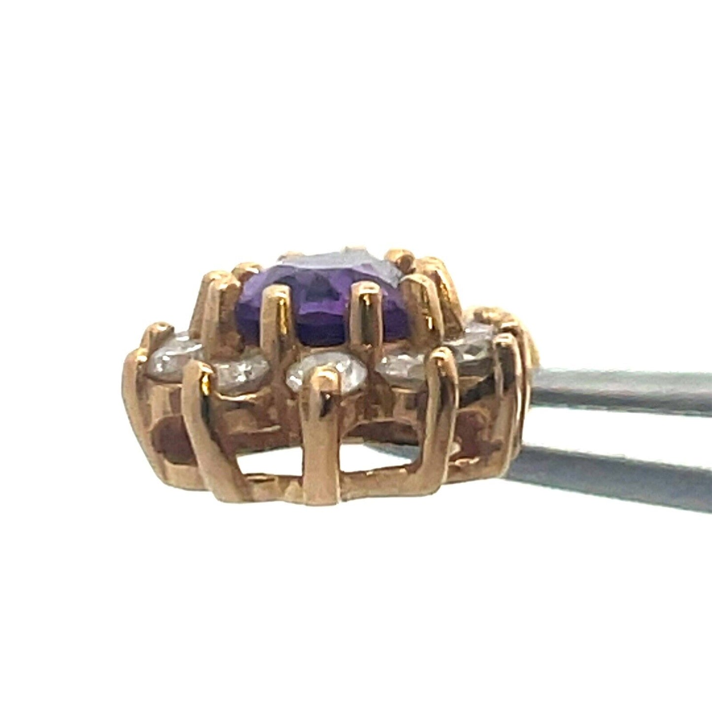 Vintage Designer 14K Yellow Gold Pear Amethyst Diamond Halo Teardrop Pendant