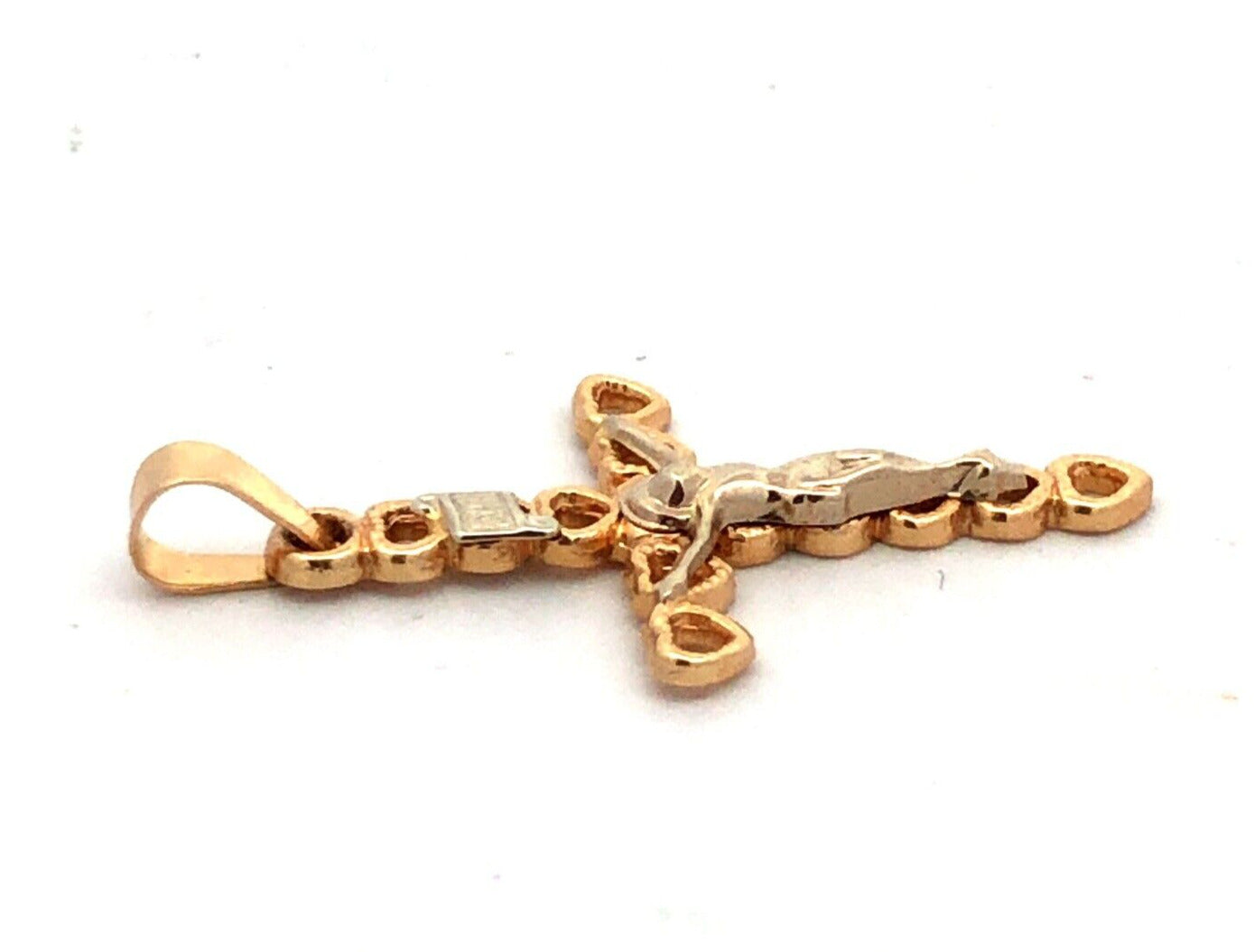 Designer 14K Yellow White Gold Two Tone Heart Cross Crucifix Pendant