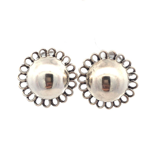 Estate 925 Sterling Silver Flower Statement Stud Screw Back Earrings