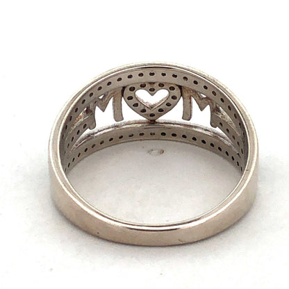925 Sterling Silver Estate Cubic Zirconia CZ MOM Mother Heart Love Band Ring