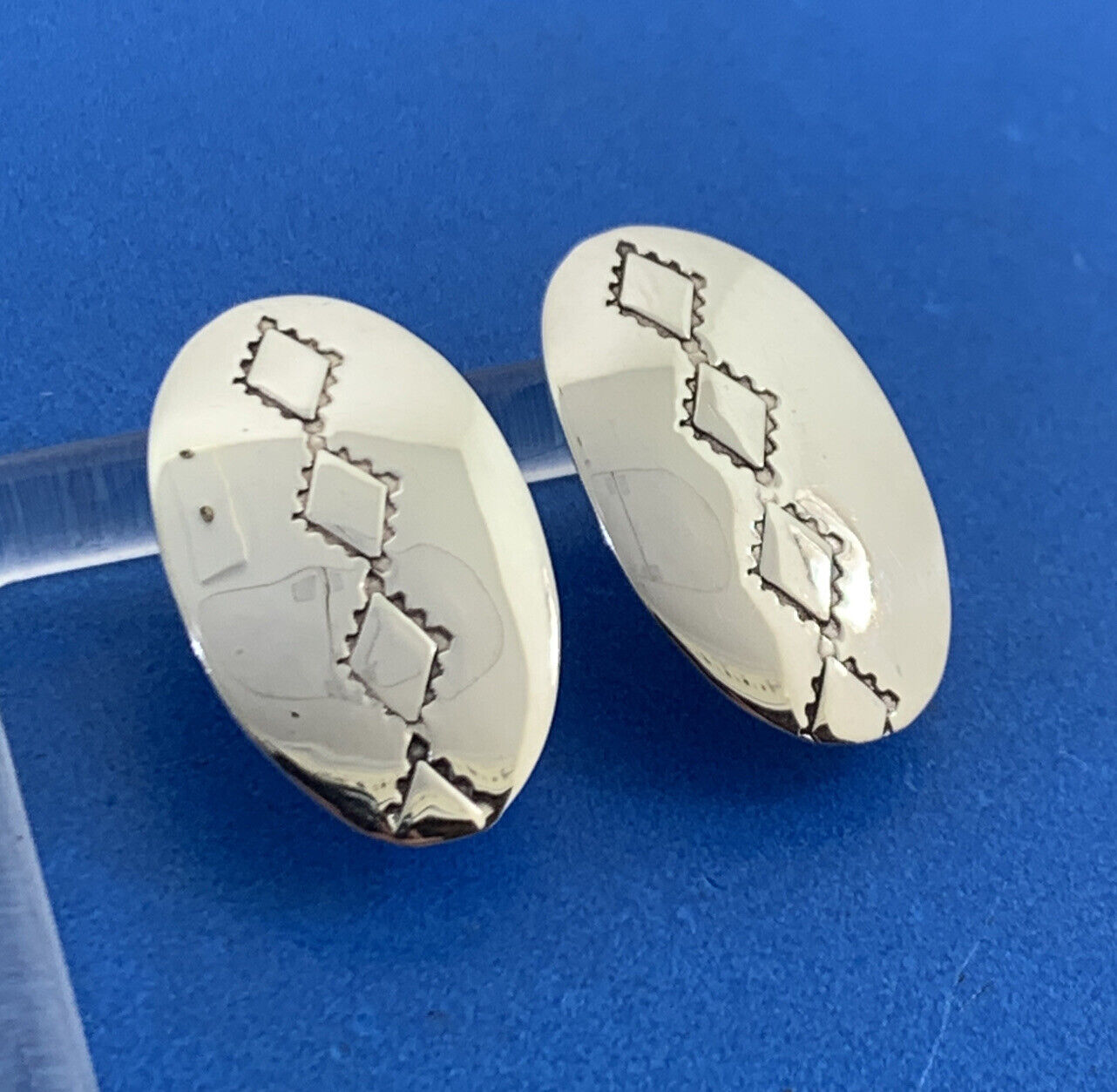 Signed Native American 925 sterling silver Oval Drop Stud Earrings