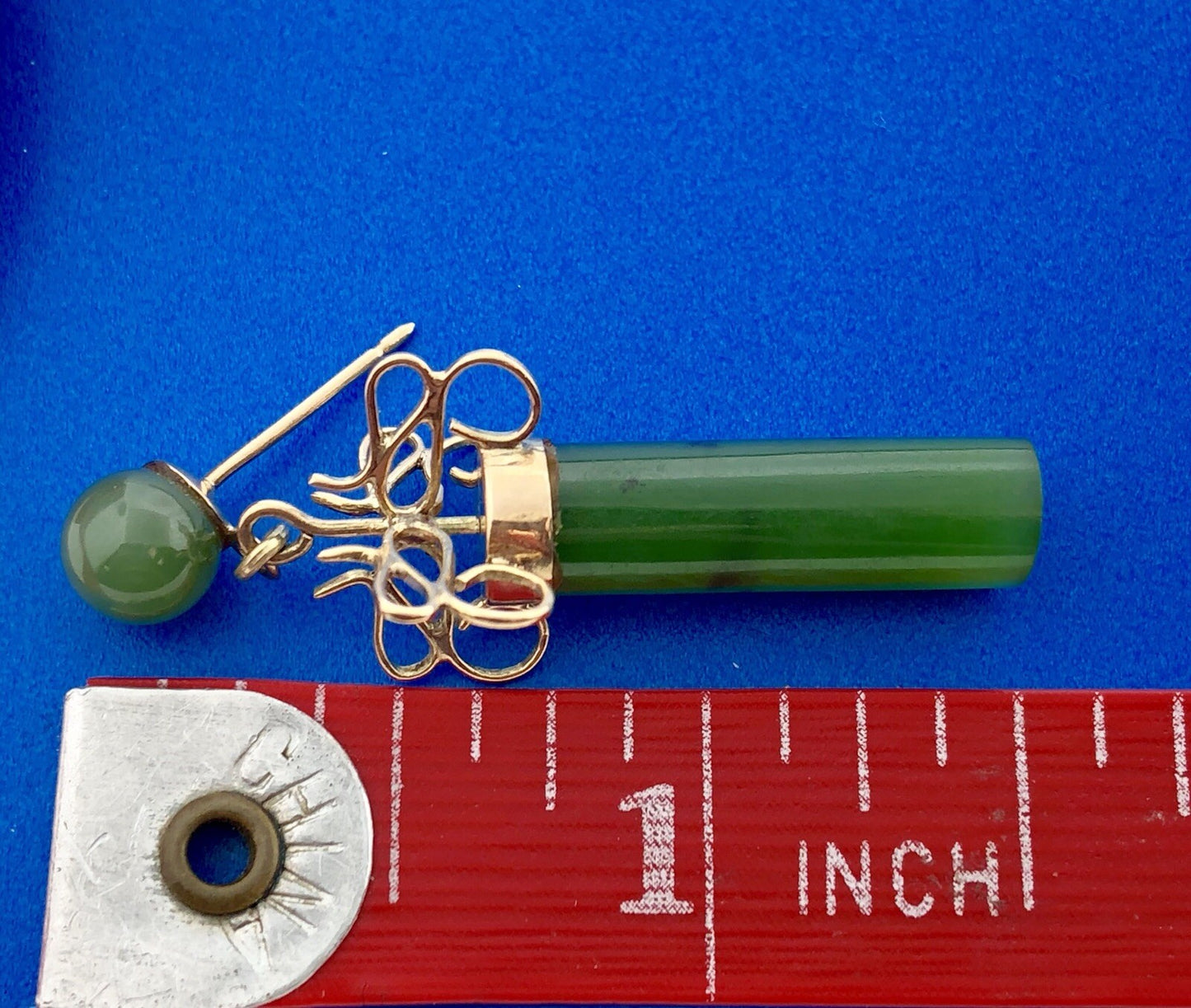 Vintage 14k Yellow Gold Jade Jadeite Modernist Drop Dangle Earrings