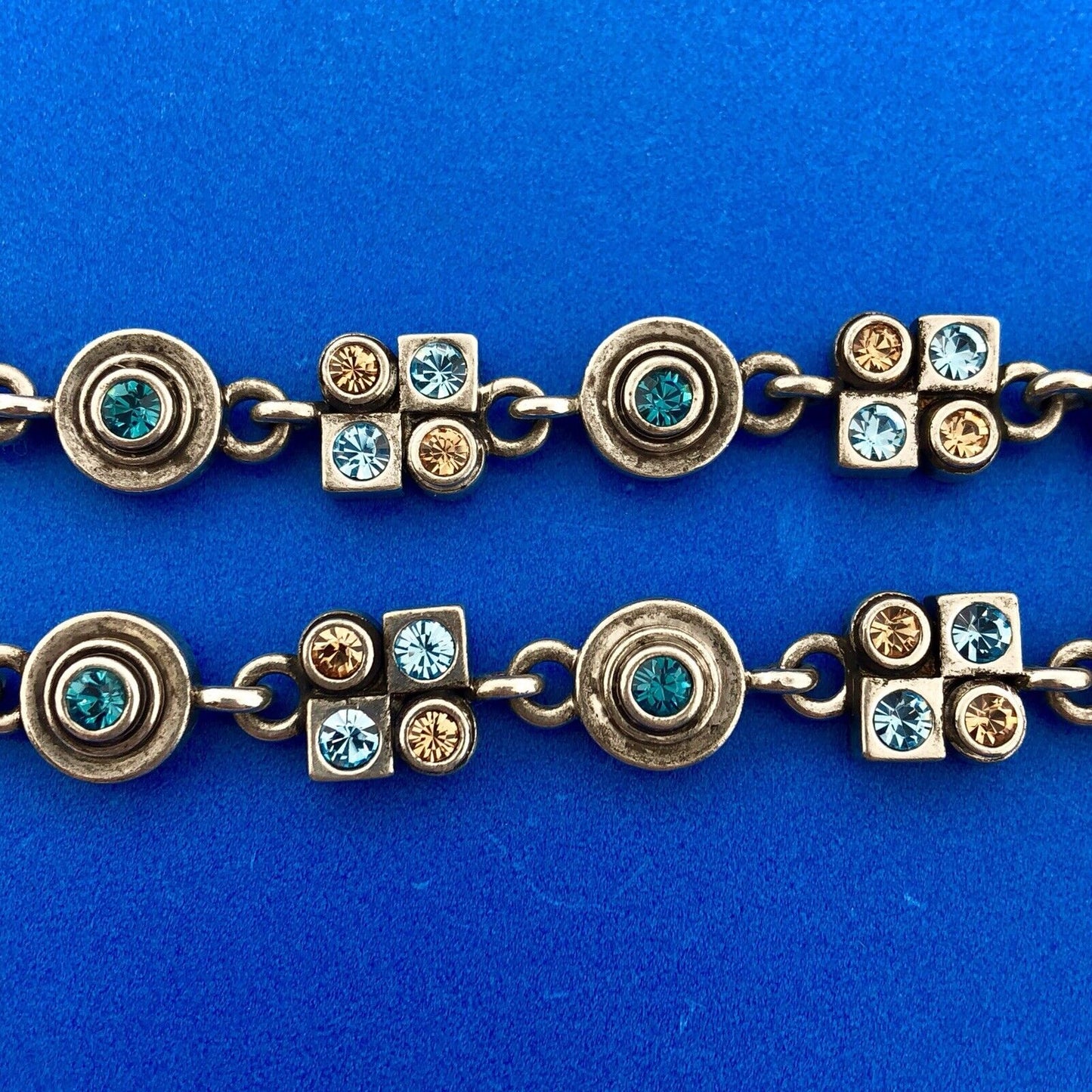 Designer M4M Silver Tone Blue Brown Swarvoski Crystal X O Toggle Bracelet