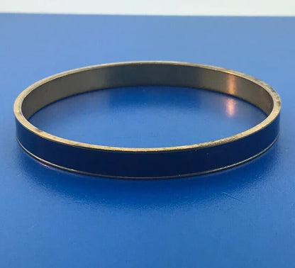 Vintage Monet Gold Tone Blue Enamel Slim Cuff Bangle Bracelet