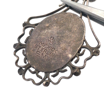 Vintage Taxco EMV 925 Sterling Silver Oval Larimar Cabochon Dangle Drop Earrings