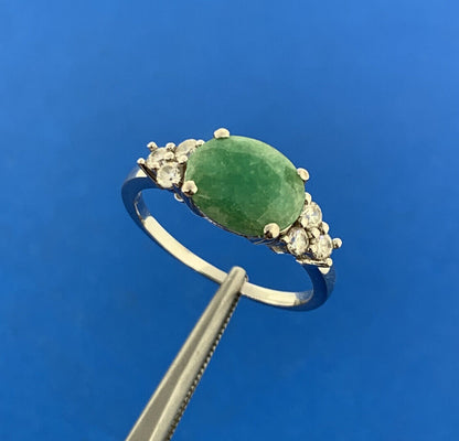 Designer 925 Sterling Silver Oval Jade Cubic Zirconia Accented Cocktail Ring