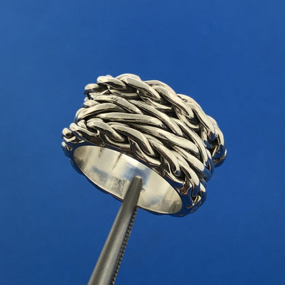 Designer CII Mexico 925 Sterling Silver Rope Weave Wide Cigar Band Ring Size 5.5