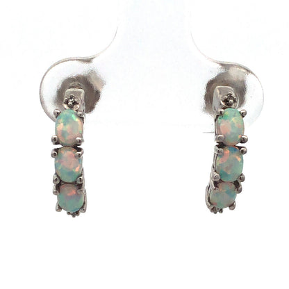 Designer 925 Sterling Silver Oval Opal Cubic Zirconia Half Hoop Stud Earrings