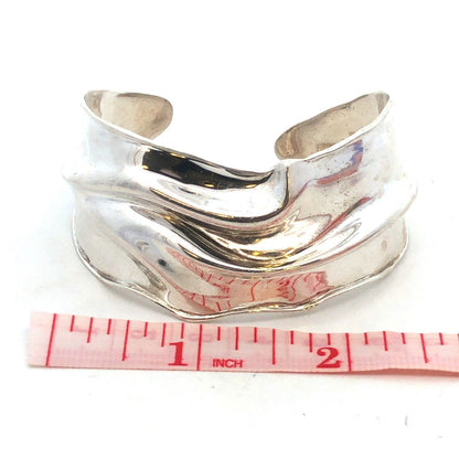Designer HG 925 Sterling Silver Wave Textured Wide Open Cuff Bracelet