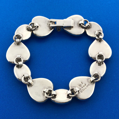 Vintage Taxco Mexico 925 Sterling Silver Black Onyx Heart Oval Panel Bracelet