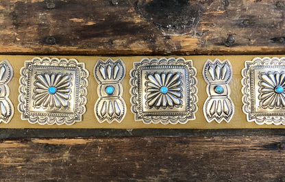 Susie James Navajo 925 Sterling Silver Leather Turquoise Concho Statement Belt