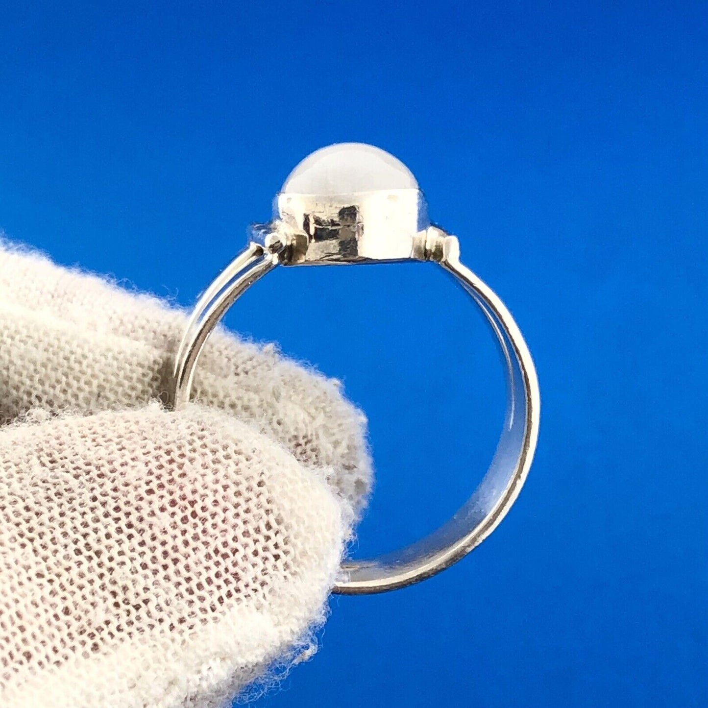 Retro 925 Sterling Silver Oval Moonstone Cabochon Modernist Ring
