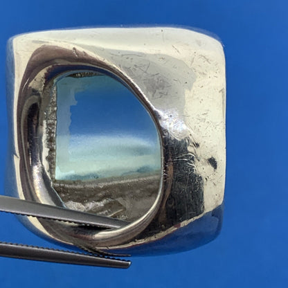 Designer Italy 925 Sterling Silver Bottle Art Glass Wide Statement Dome Ring