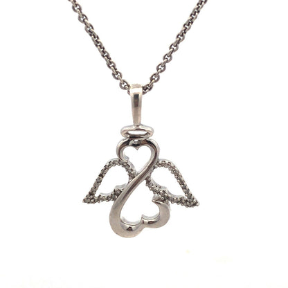 925 Sterling Silver Designer JWBR Diamond Angel Heart Infinity Pendant Necklace