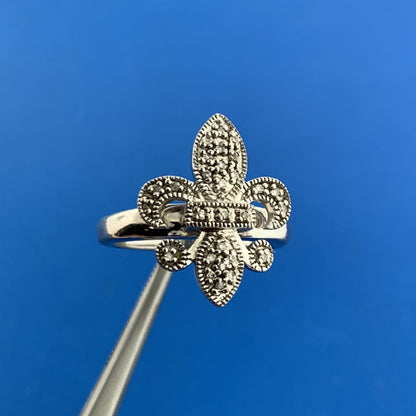 Designer 925 Sterling Silver Diamond Fleur De Lis New Orleans Religious Ring