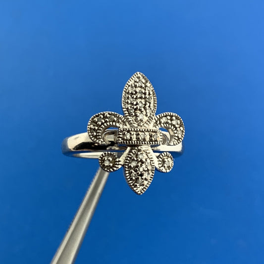 Designer 925 Sterling Silver Diamond Fleur De Lis New Orleans Religious Ring