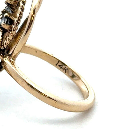 Vintage 14K Yellow Gold Oval Purple Amethyst Diamond Art Deco Ring