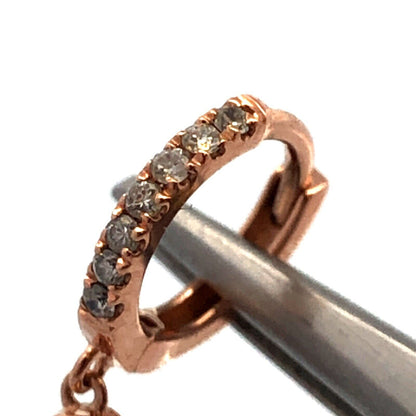 14KT Rose Gold Round Diamond Tiny Hinged Huggie Hoop Dangle Earrings