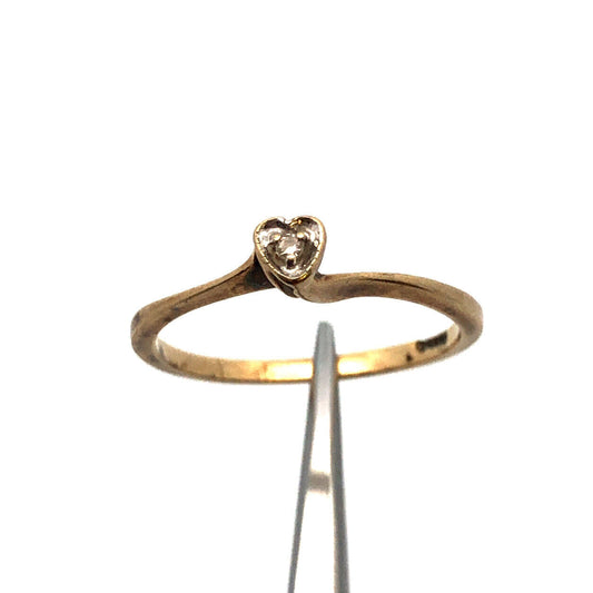 Designer 10K Yellow Gold Round Diamond Heart Promise Sweetheart Ring