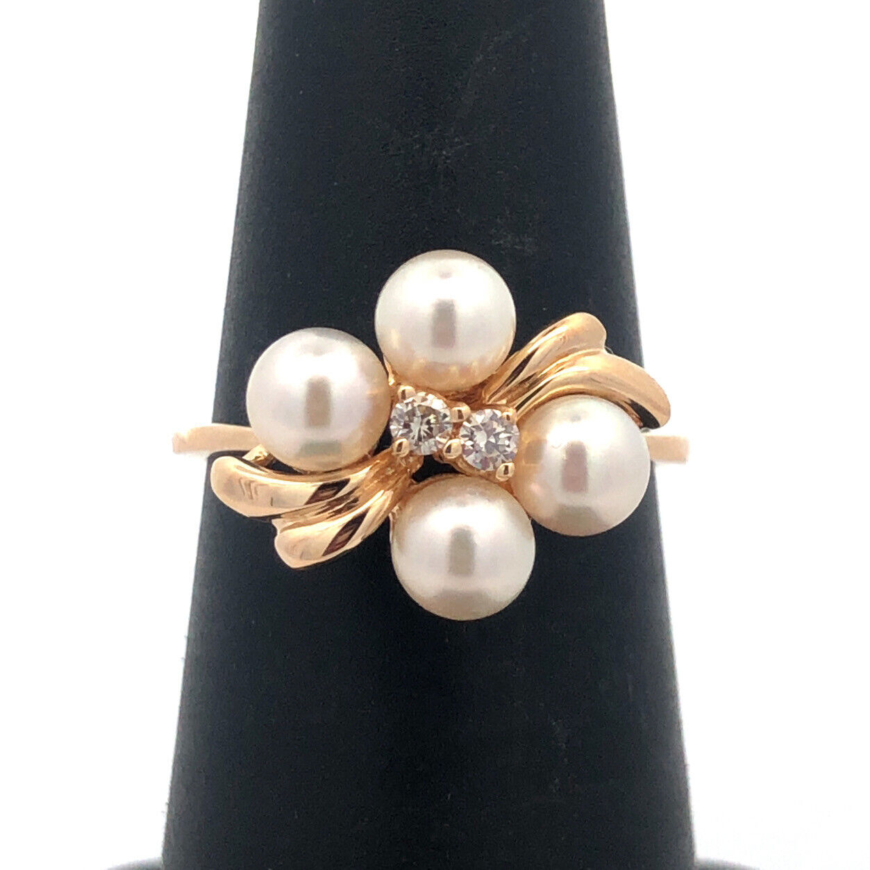 Designer WE 14K Yellow Gold Round Pearl Diamond Accent Cocktail Ring