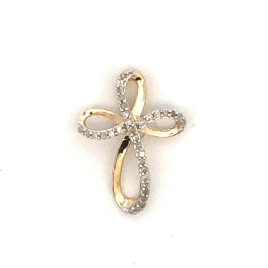 Designer 10K Yellow Gold Diamond Modernist Infinity Cross Communion Pendant