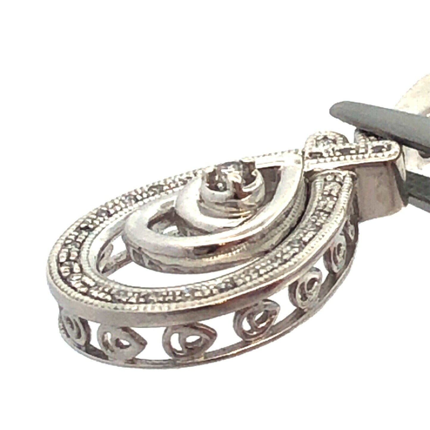 Designer KSJ 925 Sterling Silver Round Diamond Oval Occasion Anniversary Pendant