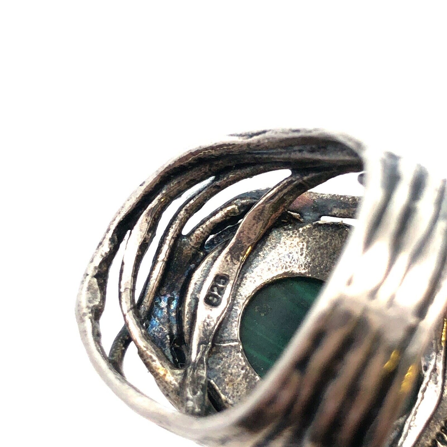 Israel Designer Didae 925 Sterling Silver Oval Malachite Cabochon Statement Ring