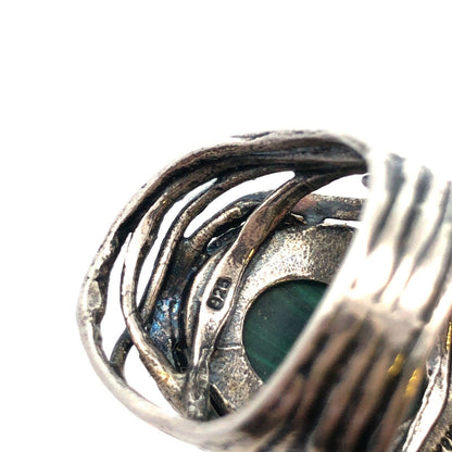 Israel Designer Didae 925 Sterling Silver Oval Malachite Cabochon Statement Ring