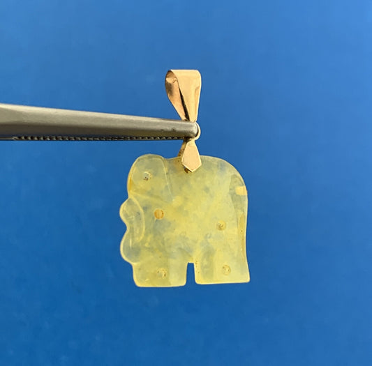 14K Yellow Gold Yellow Jade Jadeite Elephant Happiness Good Luck Pendant