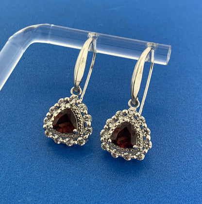 Designer PAJ Sterling Silver Garnet Diamond January Anniversary Dangle Earrings