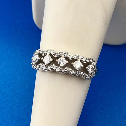 Estate 14K White Gold Diamond Bridal Wedding Anniversary Open Work Band Ring