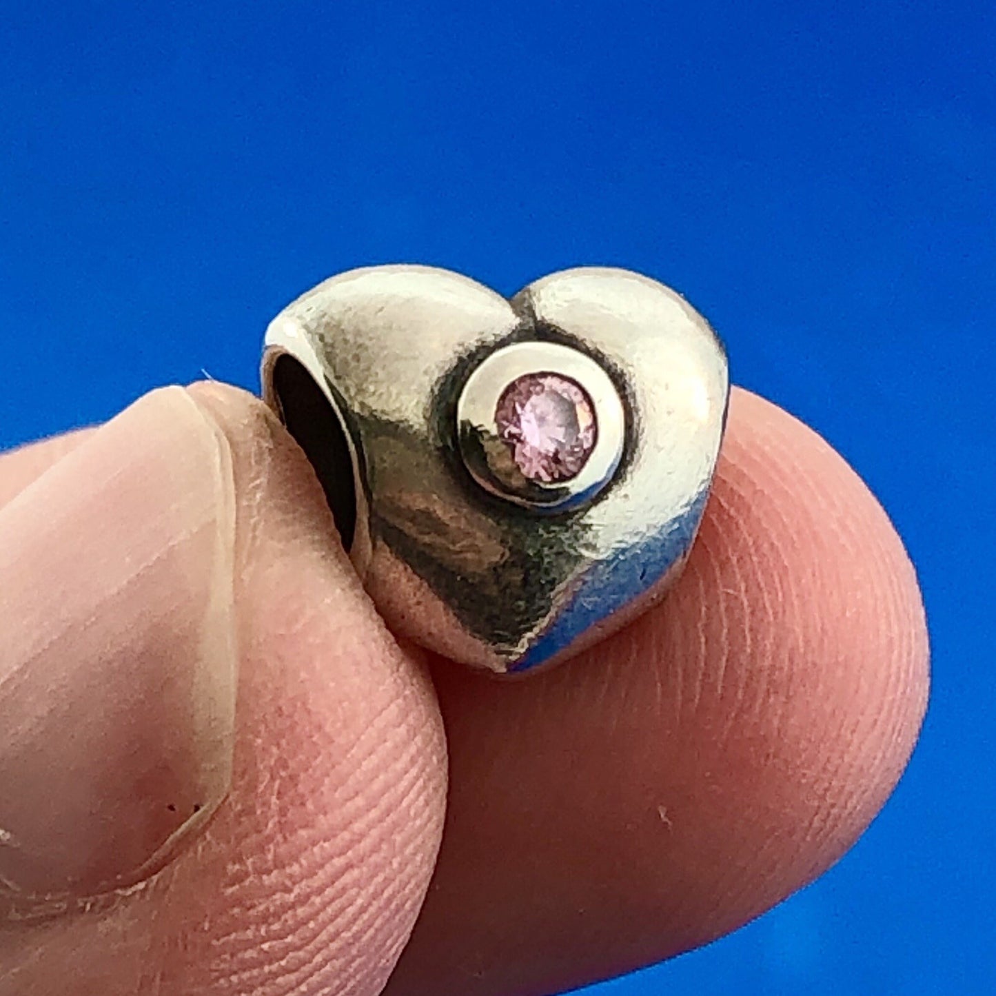 Authentic PANDORA 790134PCZ Sterling Silver Pink CZ Heart Retired Bead Charm