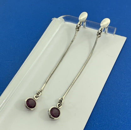 Italy Purple Amethyst 925 Sterling Silver Box Chain Dangle Stud Earrings